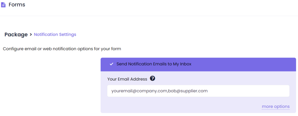 Enable email notifications with options
